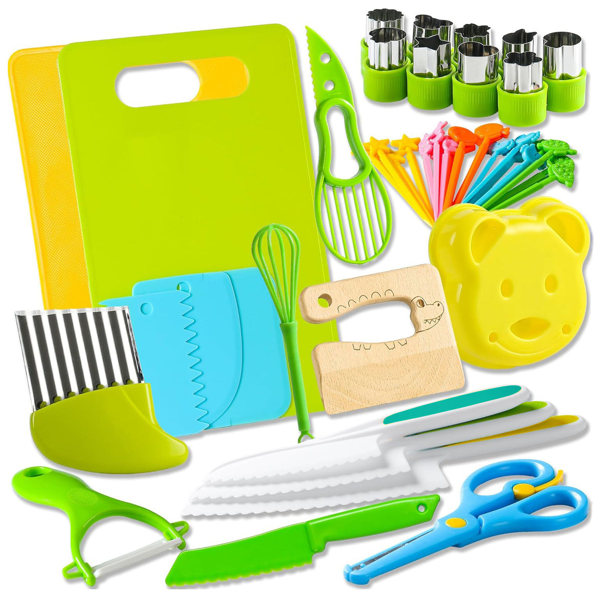 From Tiny Hands Kitchen Master Kit — full set of child-sized kitchen tools including knife, scissors, peeler and chopping board